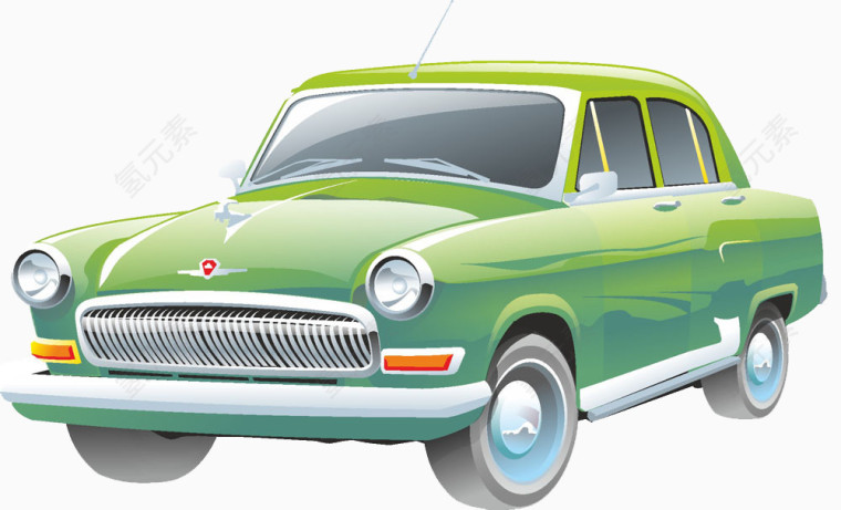 卡通手绘绿色老式汽车