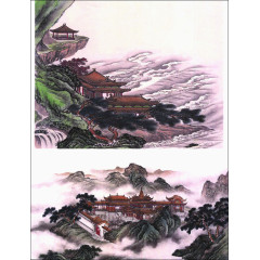 彩色仙境山水画