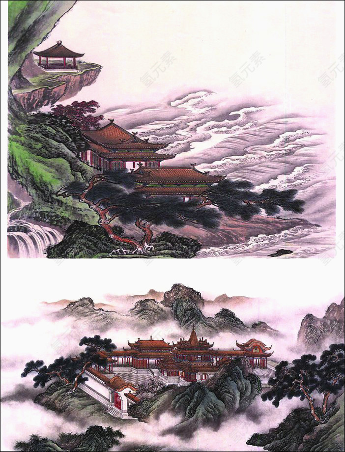 彩色仙境山水画