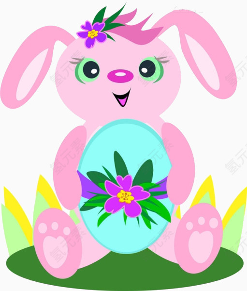 卡通兔子抱着蛋素材