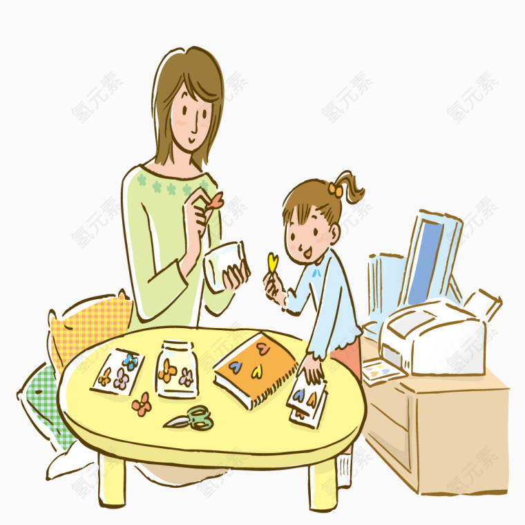 家中和女儿一起吃食品的女性