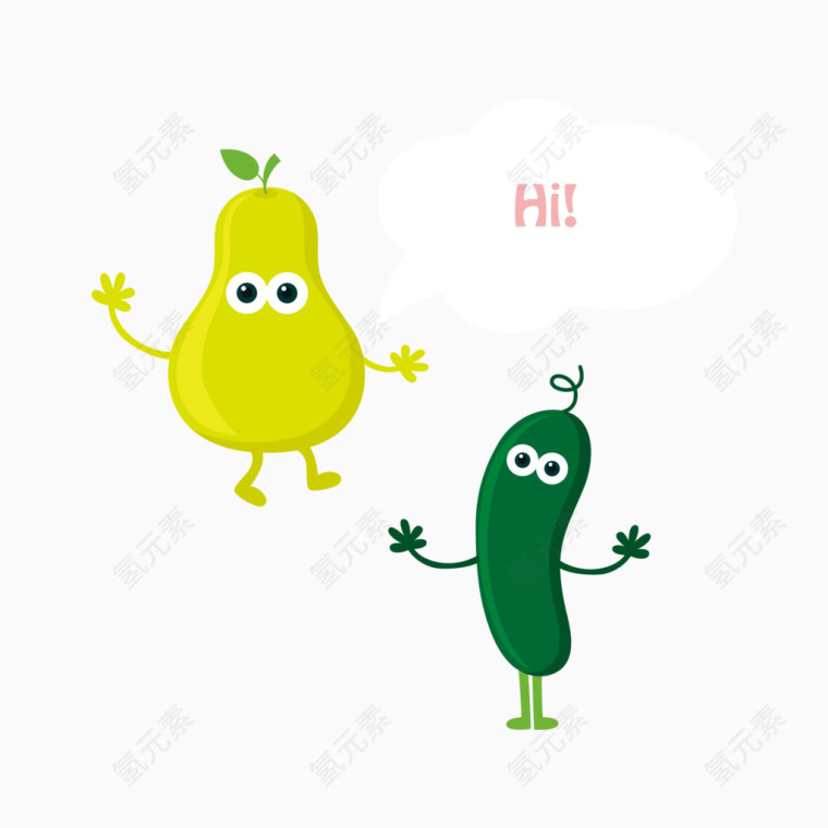 卡通矢量果蔬梨和黄瓜