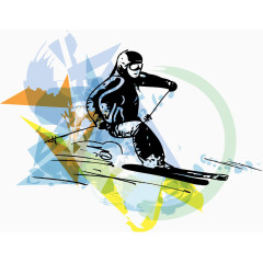 水彩墨迹滑雪运动员