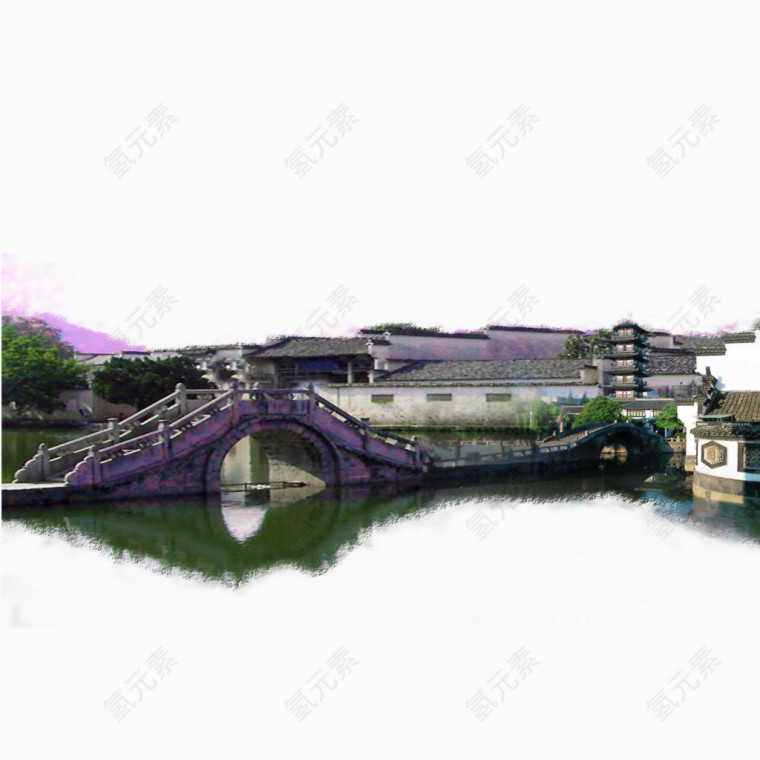 中国风江南山水烟雨桥装饰