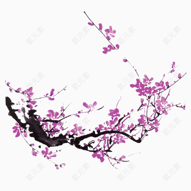 紫色中国风花枝装饰图案