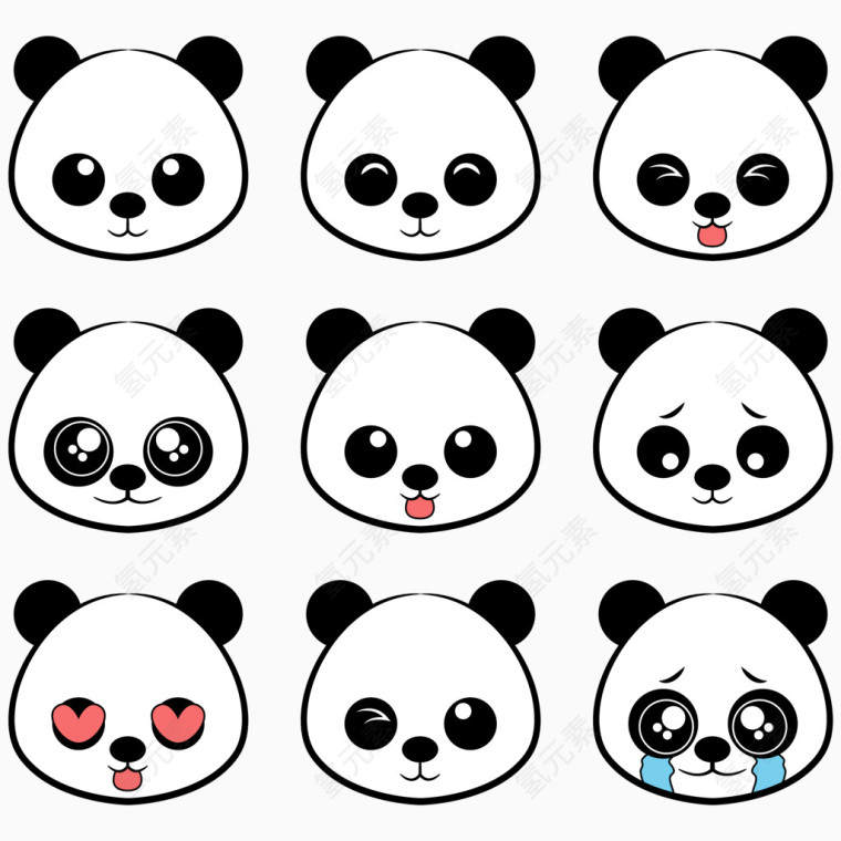 矢量熊猫表情集合