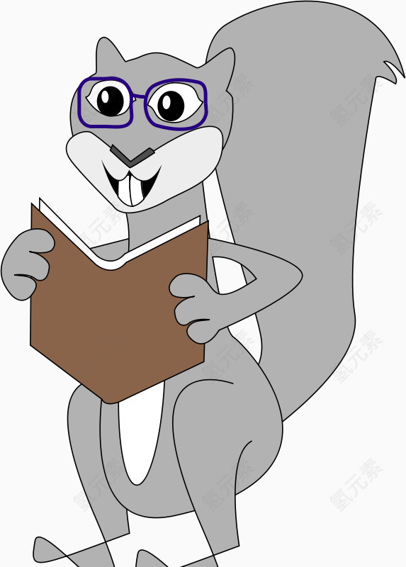 戴眼镜看书的灰色松鼠