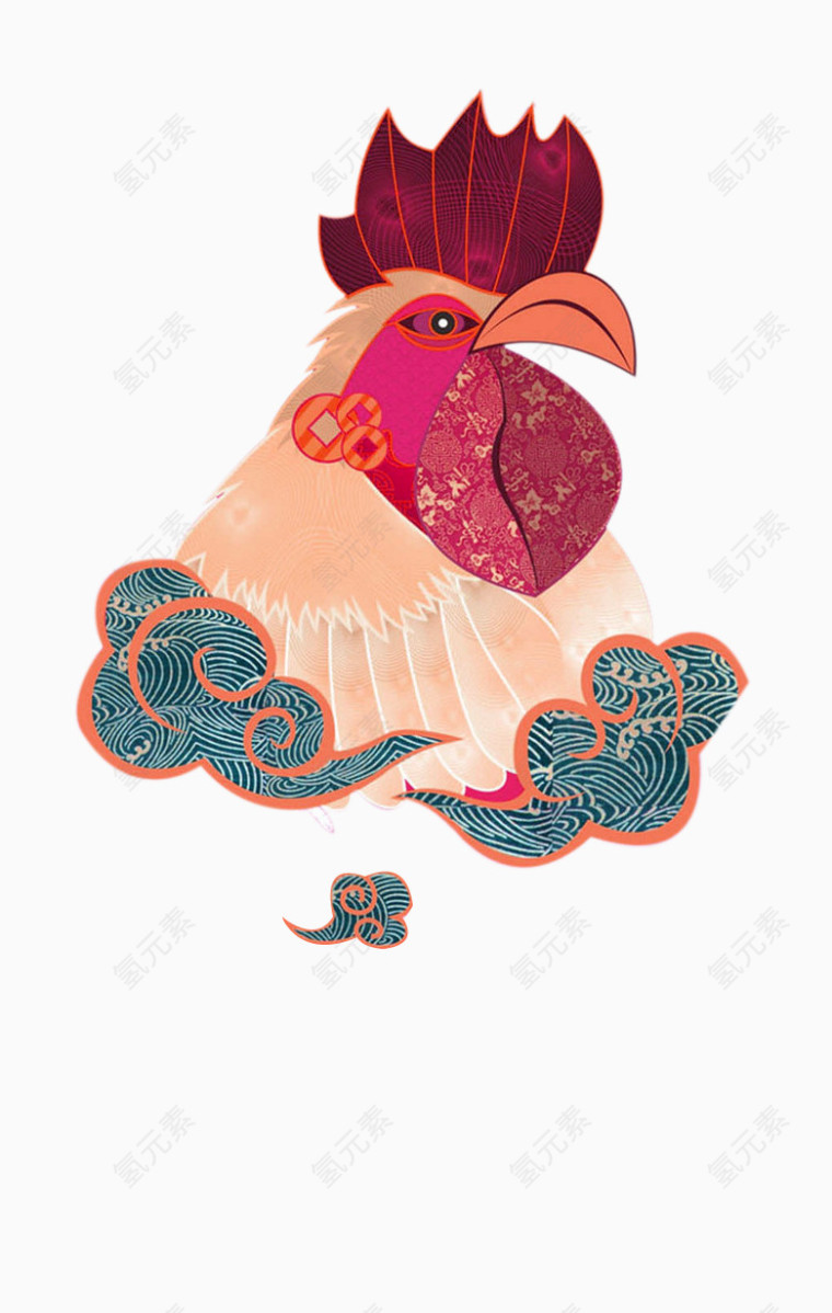 红色中国风大气大公鸡装饰图案
