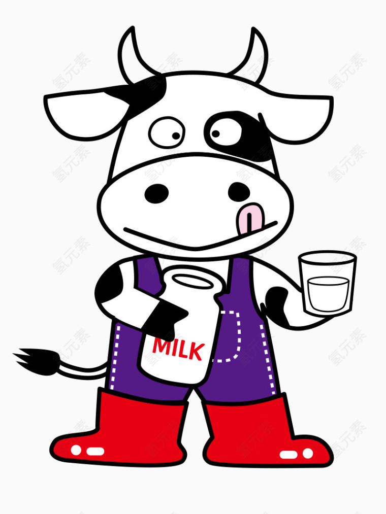 手绘奶牛喝奶