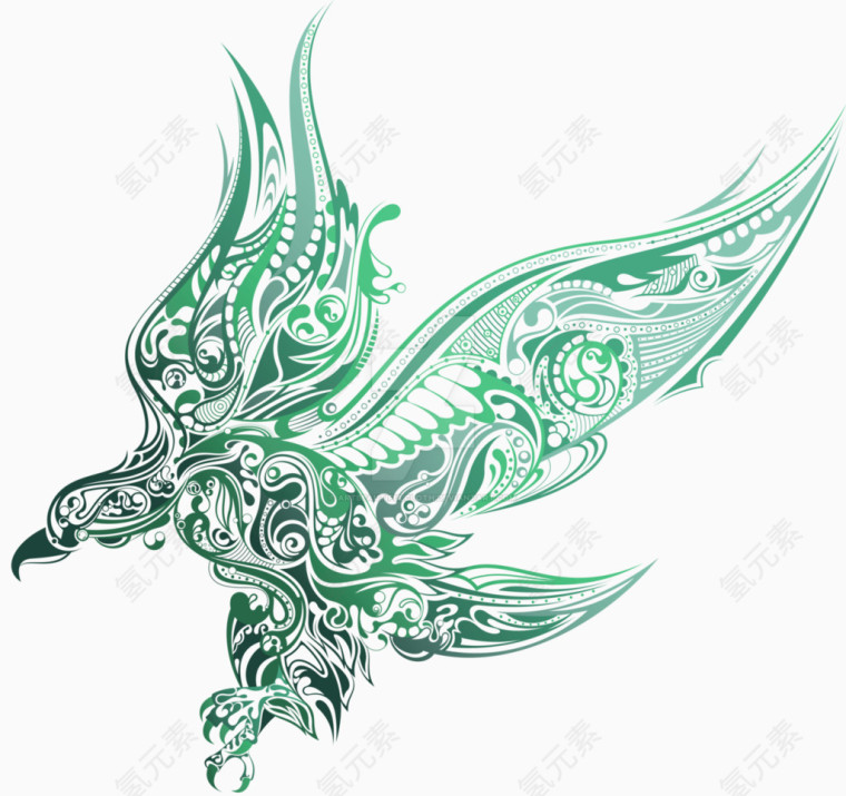 绿色中国风剪纸老鹰装饰图案