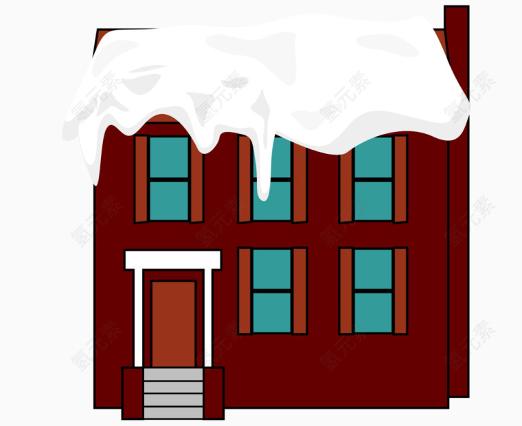 矢量红色烟筒房子建筑屋顶积雪