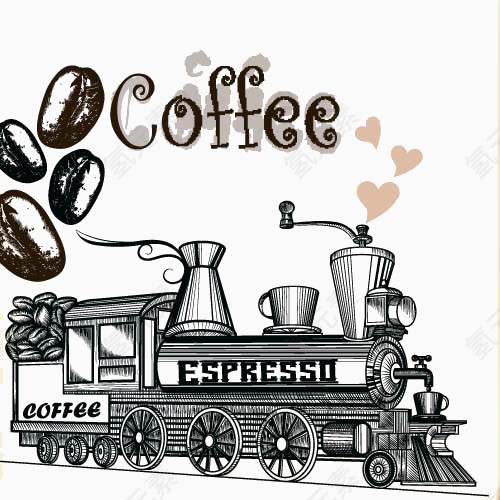 咖啡豆与复古咖啡车