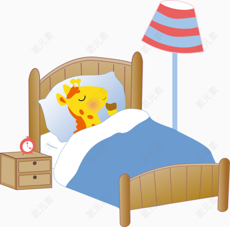 床上睡觉的长颈鹿