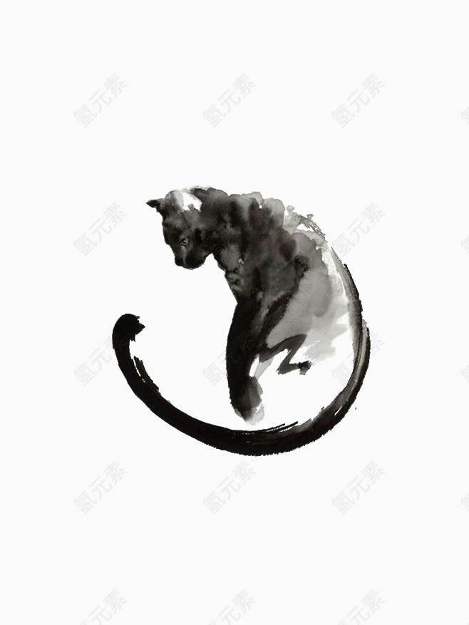 猫动物中国水墨画