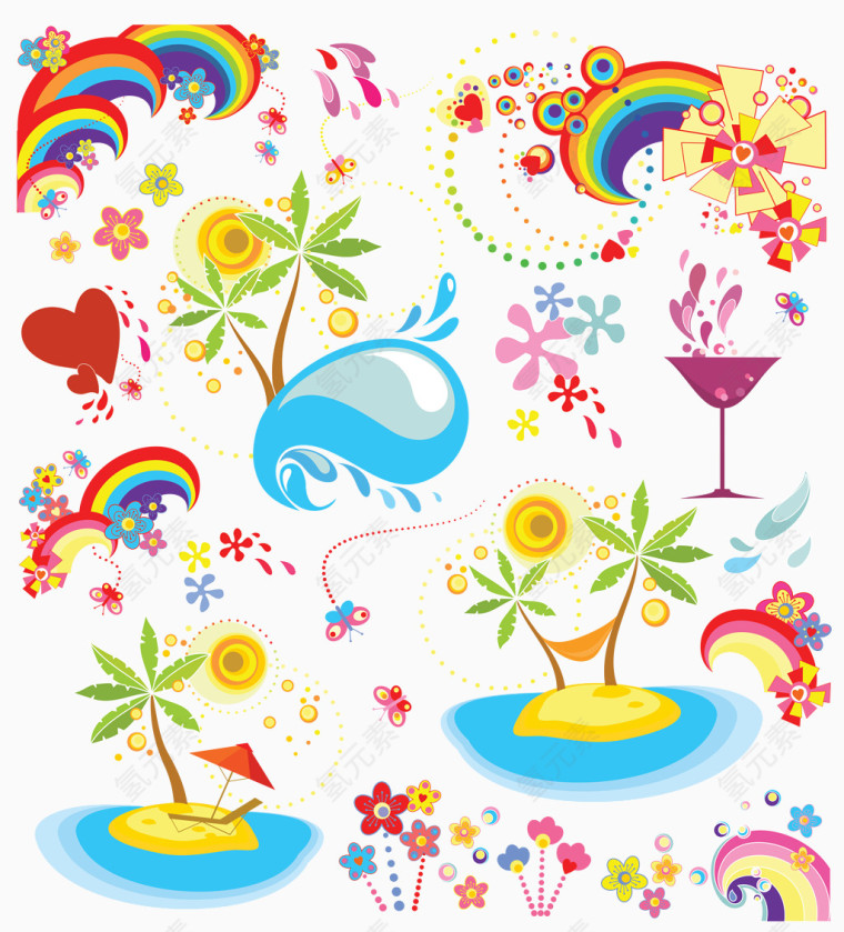 卡通彩虹植物图案