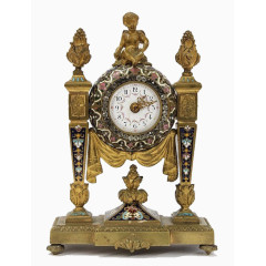 法国铜鎏金珐琅装饰马车时钟