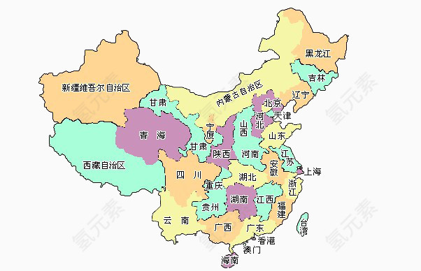 中国省区彩色分布图