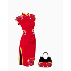 中国红色旗袍手提袋