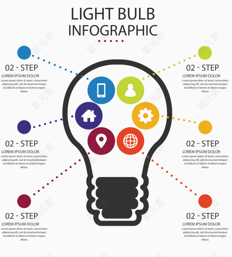 灯泡的图表模板扁平化图表