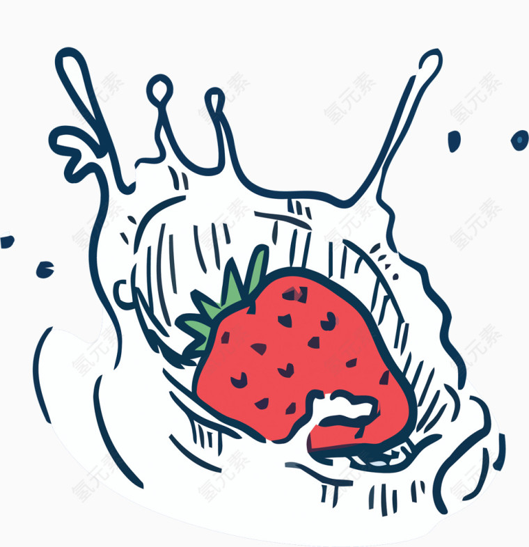 矢量手绘草莓牛奶素材