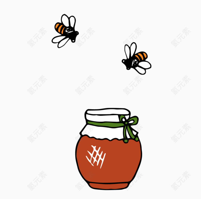 矢量红色手绘罐子和蜜蜂