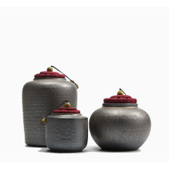 三个黑陶陶瓷茶壶