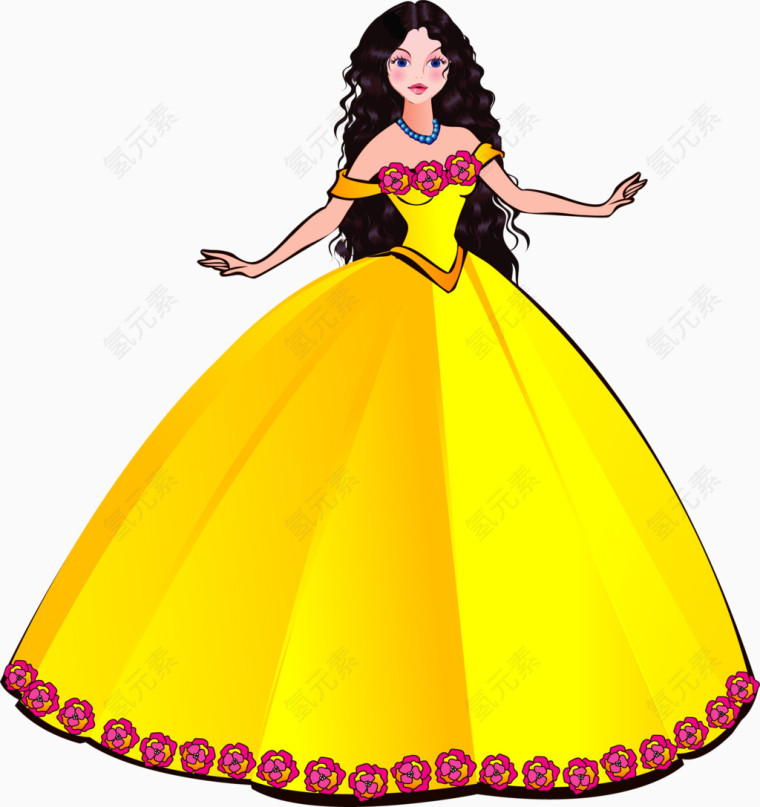 矢量手绘黄色公主裙