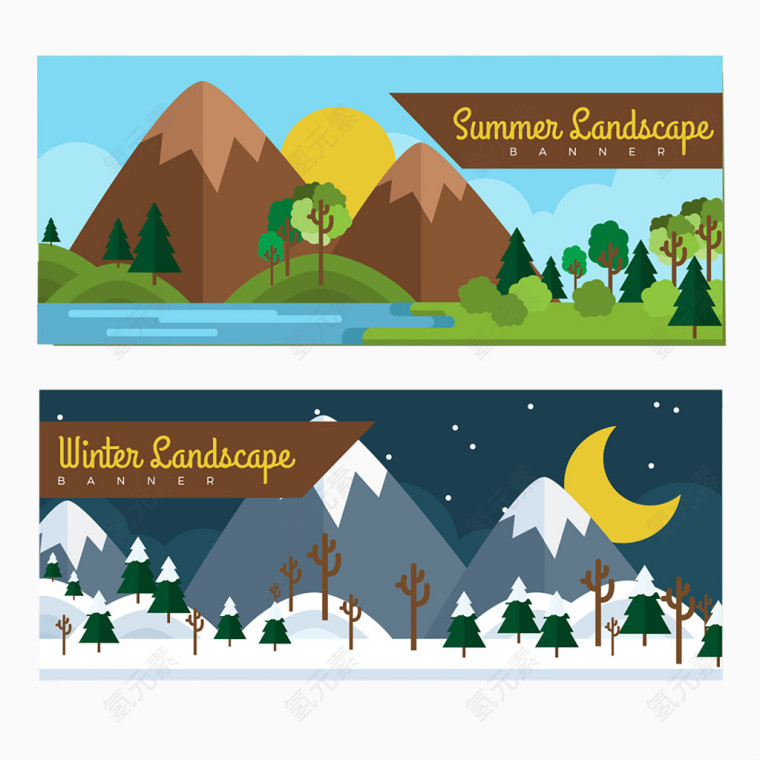 夏天和冬季景观卡片