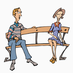 坐在长椅上约会的情侣