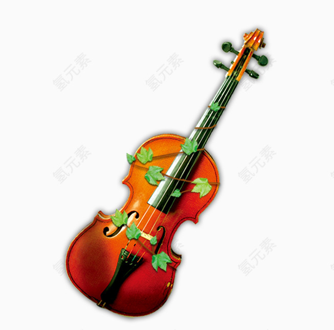 绿叶缠绕的小提琴