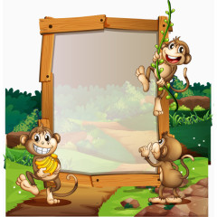 矢量小猴子森林宣传展板
