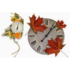 枫叶挂钟和小麦花束钟表