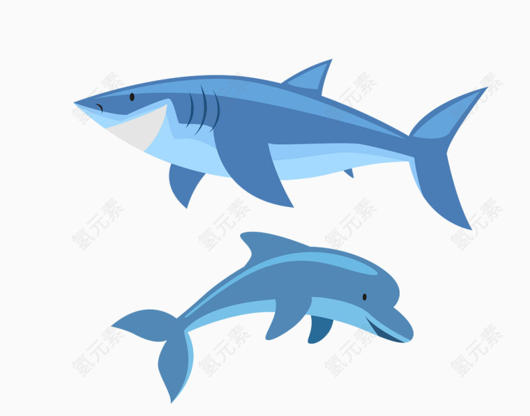 矢量海洋蓝色鲨鱼海豚