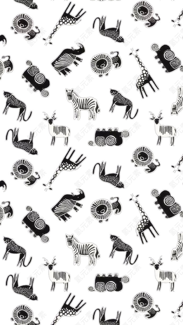 黑白动物平铺图案
