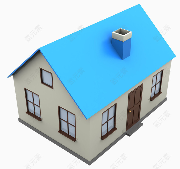 有着蓝色房顶的3D房屋