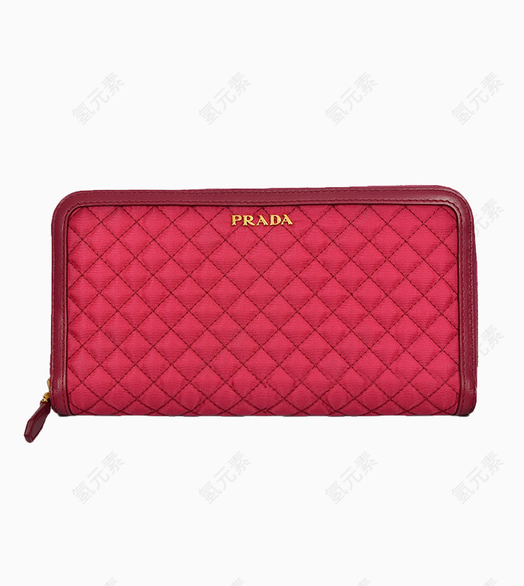 普拉达女士玫红色帆布钱包