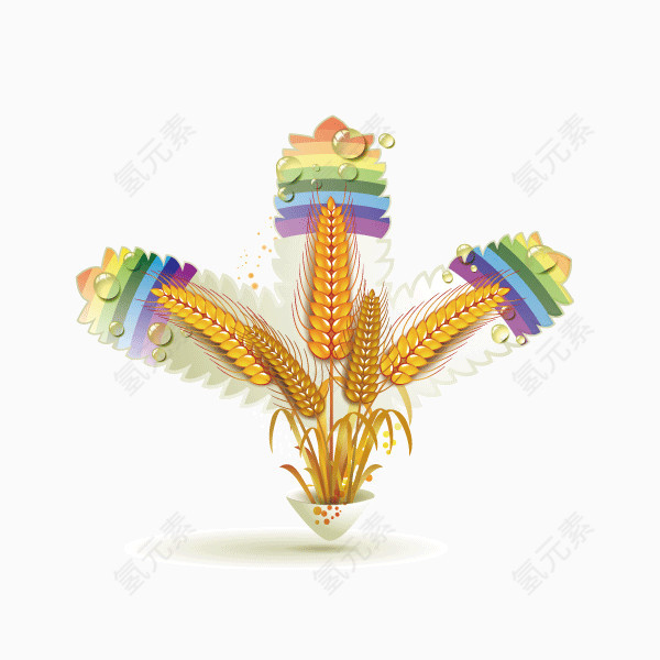 麦子 丰收 彩虹色 装饰图案 矢量图