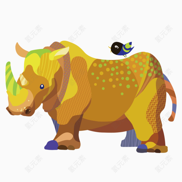矢量卡通彩绘犀牛
