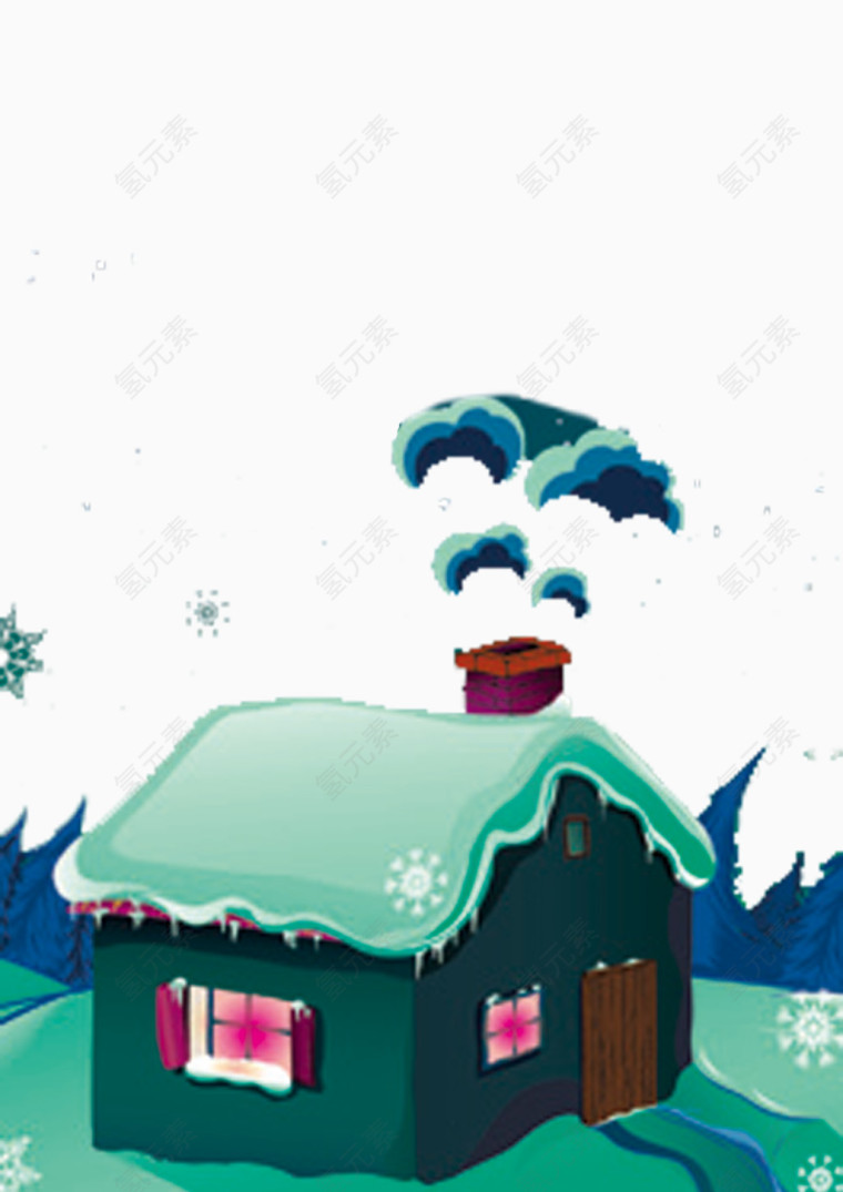 下雪屋顶卡通素材