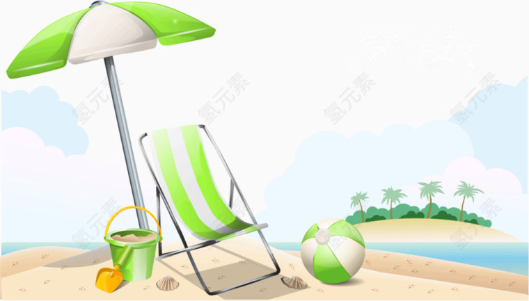 夏日海滩绿色背景装饰