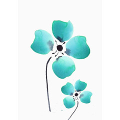 水彩手绘简约蓝色花卉