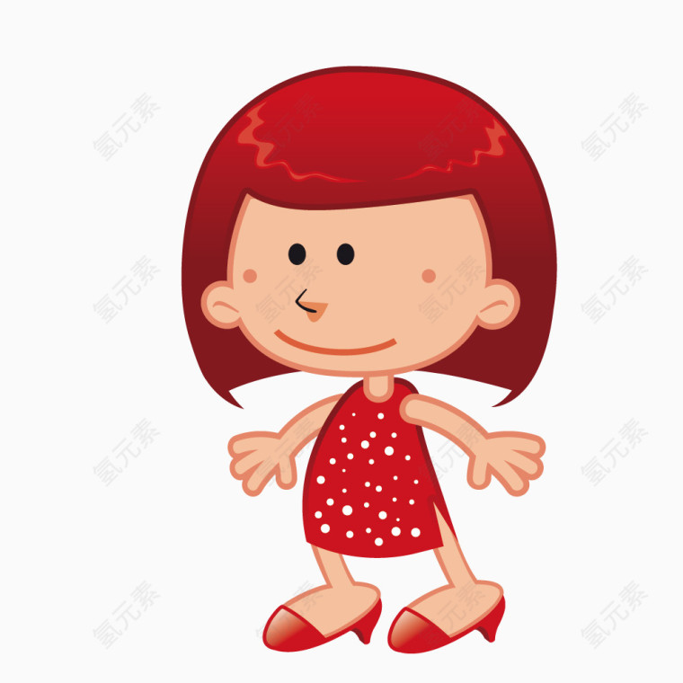 矢量时尚手绘斑点红裙女孩