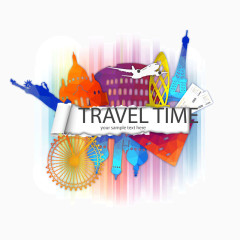 旅行 全球行 矢量图 装饰图案 文案背景元素  彩色剪影