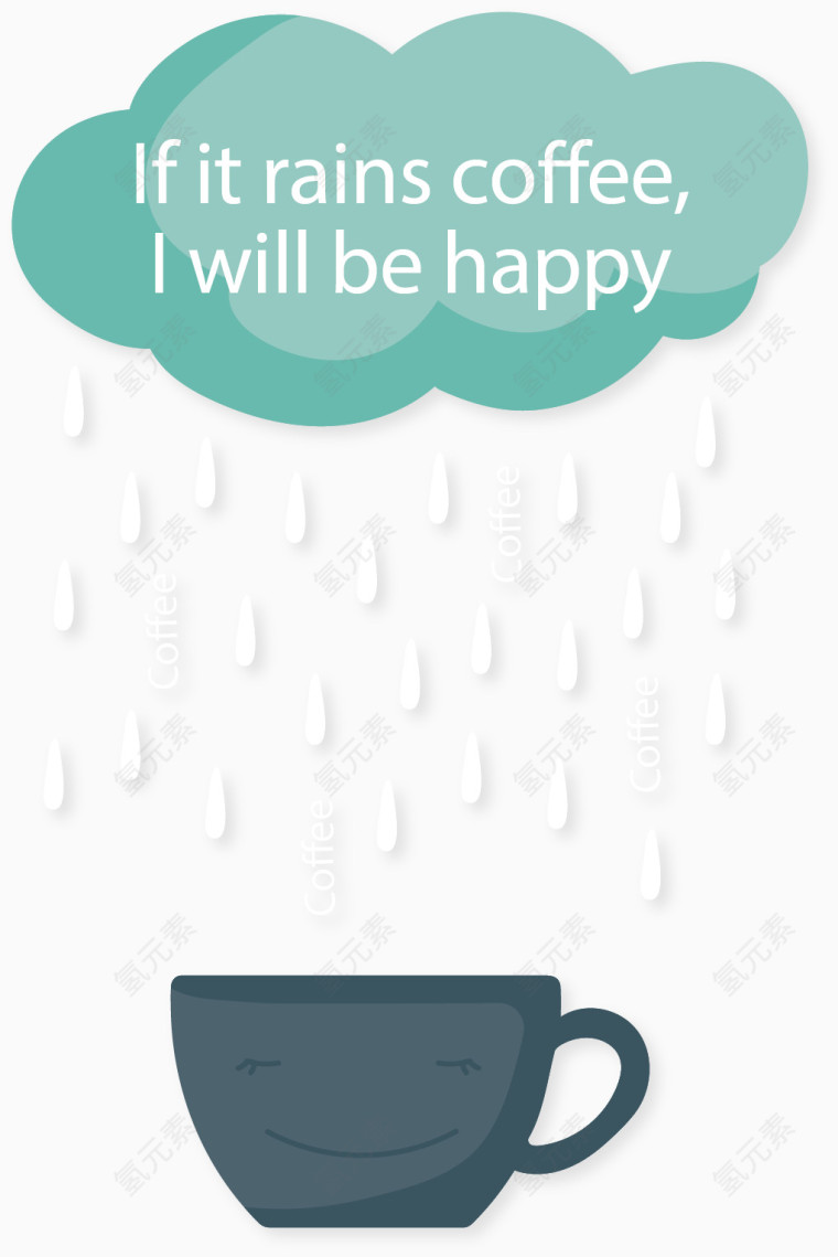 矢量手绘下雨和咖啡杯