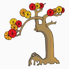 一棵红色和黄色花轮的树