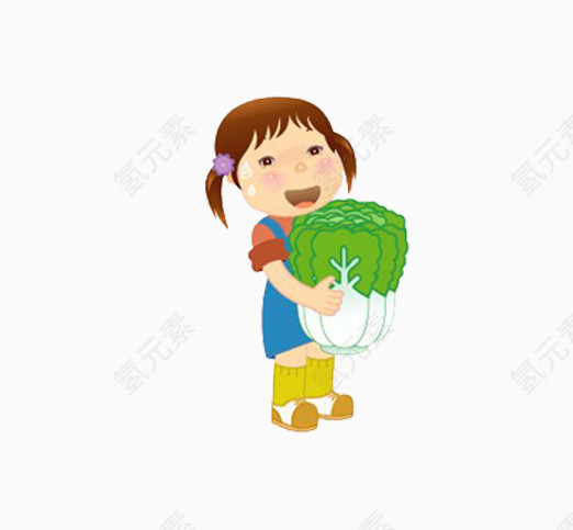 卡通女孩抱着白菜
