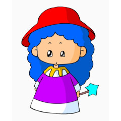 红色帽子蓝色头发的女孩
