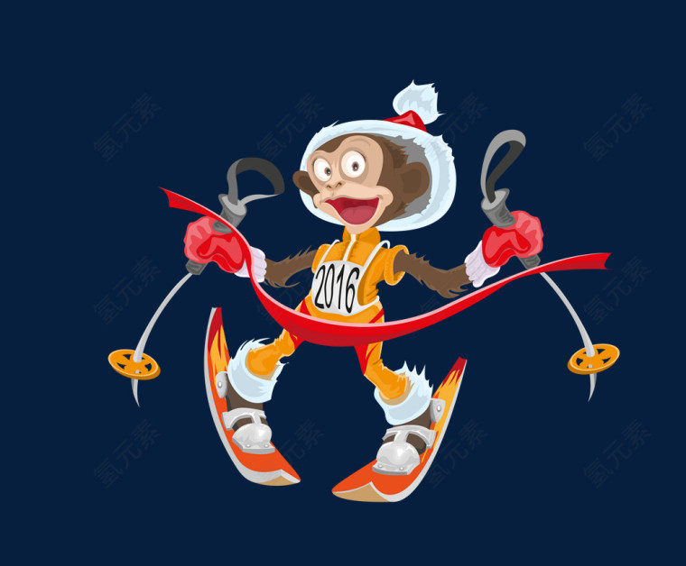 矢量彩色滑雪的猴子