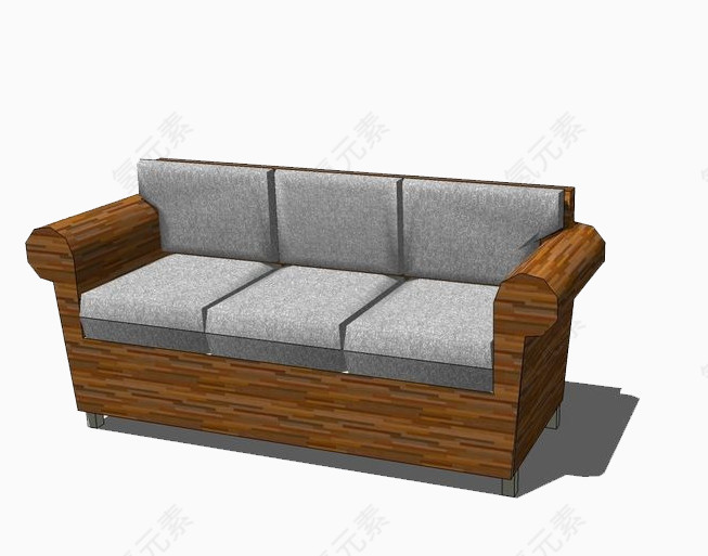 灰色木质沙发模型