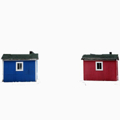 红蓝的雪中小屋